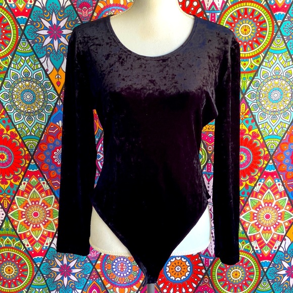Vintage Tops - Vintage 1980s Black Velvet Bodysuit Sz 12